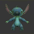 Blue Cartoon Character With Big Ears Standing Pose And Chest Logo