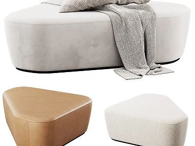 Modern Single Seater Sofa in Light Beige Fabric with Pillow Throw Blanket and Matching Ottoman 3d model