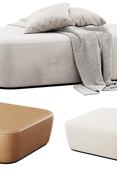 Modern Single Seater Sofa in Light Beige Fabric with Pillow Throw Blanket and Matching Ottoman 3d model
