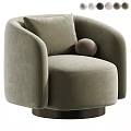 Modern Beige Velvet Single Chair With Round Armrests And Cushion Pillow
