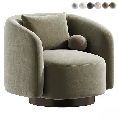 Modern Beige Velvet Single Chair With Round Armrests And Cushion Pillow 3d model