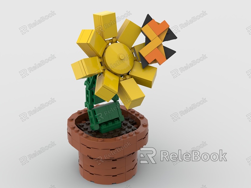 Lego toy sunflower plant flower potted plant model