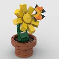 Creative Building Block Sunflower Pot With Yellow Petals Green Stem Leaves And Brown Base