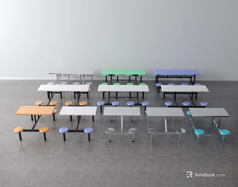 Modern Dining Table and Chair Sets in Various Colors with Simple Design 3d model
