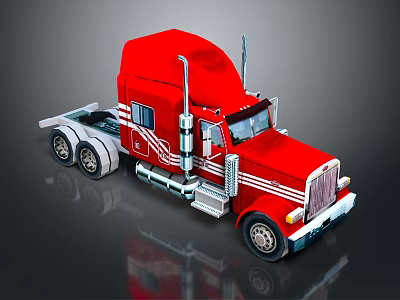 Red Heavy Duty Semi Truck With Chrome Accents And White Stripes Design 3d model