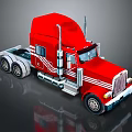 Red Heavy Duty Semi Truck With Chrome Accents And White Stripes Design