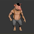 Muscular Pig Game Movie Character Wearing Black Hat And Gray Pants With Suspenders