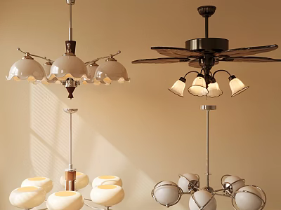 Modern Chandelier Lighting Fixtures With Petal Shaped And Spherical Glass Shades Metal Bases 3d model