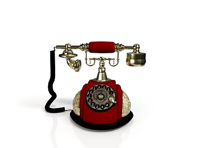 Vintage Red And Gold Electronic Telephone With Rotary Dial Retro Design 3d model