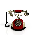 Vintage Red And Gold Electronic Telephone With Rotary Dial Retro Design