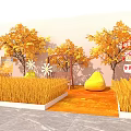 Autumn Themed Photo Check in Spot With Golden Rice Fields Yellow Trees And Decorations