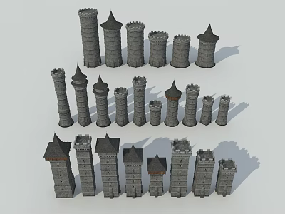 Ancient Architecture Various Historic Stone Towers with Diverse Designs and Shapes 3d model