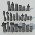 Ancient Architecture Various Historic Stone Towers with Diverse Designs and Shapes