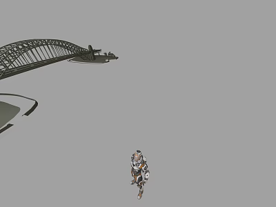 Intelligent Machine Being Operated By Worker Near Bridge Structure With Distant Ship 3d model
