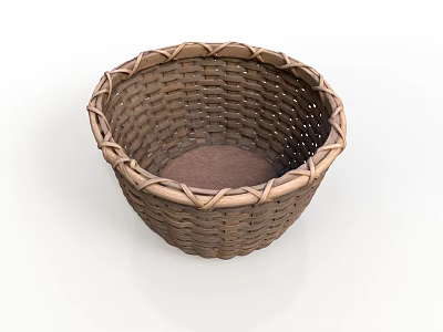 Handwoven Brown Storage Basket With Natural Woven Edges And Round Shape 3d model