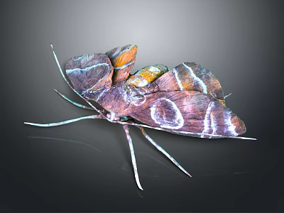 Colorful Flying Insect Moth with Purple Orange Wings and Intricate Patterns on Dark Background 3d model