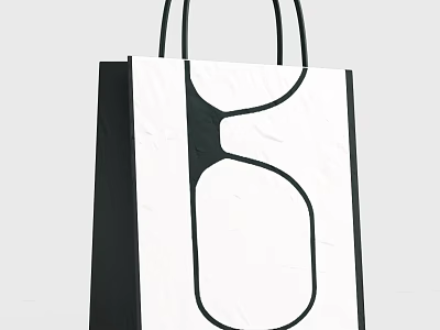 Stylish Black And White Shopping Bag With Minimalist Line Design And Handles 3d model
