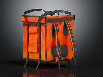 Orange Storage Tote Bag With Black Straps And Multiple Compartments Design 3d model