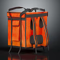 Orange Storage Tote Bag With Black Straps And Multiple Compartments Design 3d model