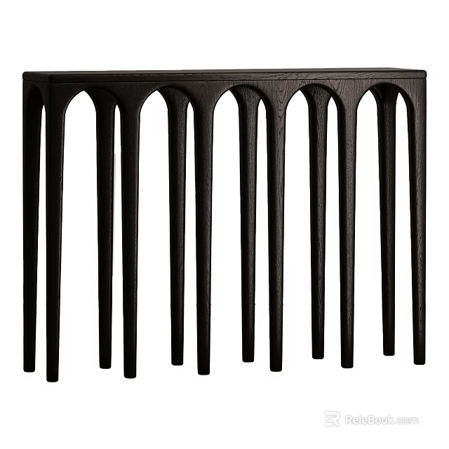 Elegant Modern Black Console Table Featuring Arched Design And Vertical Pillars 3d model 