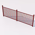 Stylish Red Metal Fence with Vertical Bars and Decorative Posts Structure 3d model