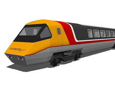 Streamlined Modern Train With Yellow Red Black Exterior And Multiple Windows Design 3d model