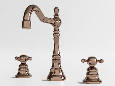 Polished Vintage Brass Faucet With Dual Handles And Elegant Classical Design 3d model