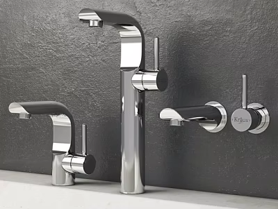 Sleek Modern Chromed Water Faucets Featuring Wall And Countertop Designs 3d model