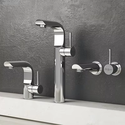 Sleek Modern Chromed Water Faucets Featuring Wall And Countertop Designs 3d model
