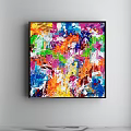 Vibrant Abstract Painting With Splattered Blue Yellow Green White And Black Colors