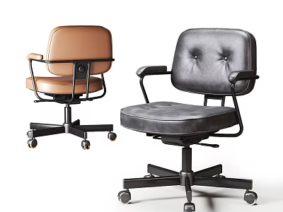 Brown And Gray Leather Office Chair With Button Tufted Back Armrests And Wheels 3d model