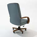 Comfortable Gray Leather Office Chair With Wooden Armrests And Swivel Wheels