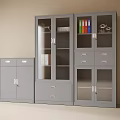 Gray Metal Office Storage Cabinets With Glass Doors And Drawers