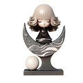 Elegant Girl Figurine Sitting On Crescent Moon Base With Spherical Ornament