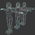 Low Poly White Game And Film Characters In Standing Pose With Arms Outstretched
