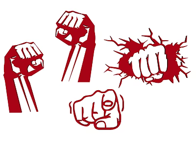 Red Fist Wall Decor Featuring Various Poses And Breaking Through Wall Design For Home Decoration 3d model