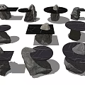 Natural Stone Table And Chair Set Featuring Black Tabletop And Unique Designs 3d model