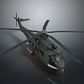 Green Military Transport Helicopter With Rotors Fuselage Windows On Dark Background