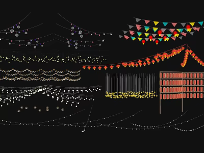 Colorful Hanging Decorative Lights With Various String Designs For Festive Decorations 3d model