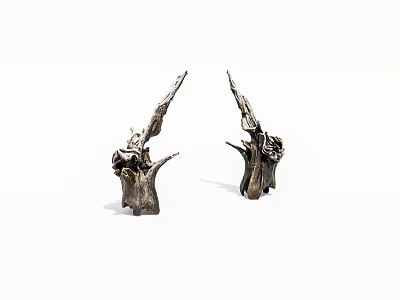 Two Natural Twisted Driftwood Decorative Sculptures With Rough Texture And Symmetric Placement On White Background 3d model