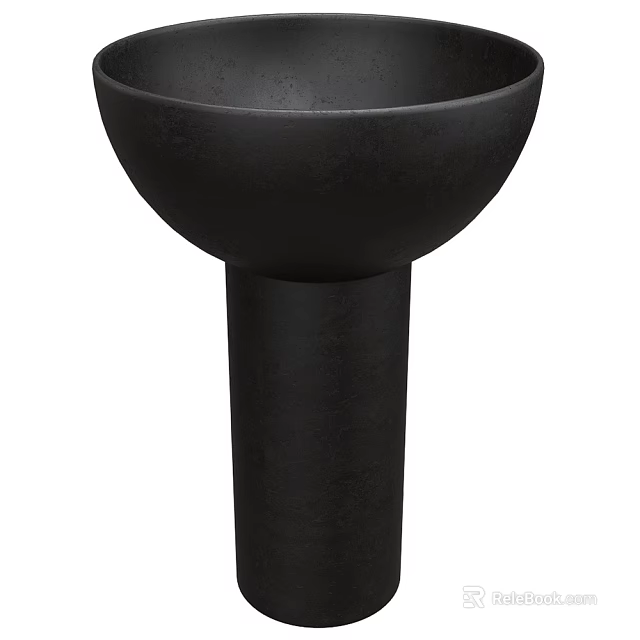 Black Ceramic Vessel with Minimalist Design Bowl Shaped Top and Pedestal Base 3d model 
