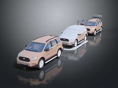 Three Different Colored SUV Cars With Shiny Exteriors And Reflections Displayed 3d model