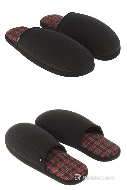 Black Cozy Slippers With Soft Plaid Lining For Comfortable Daily Wear 3d model 