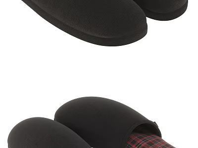 Black Cozy Slippers With Soft Plaid Lining For Comfortable Daily Wear 3d model