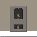 White Wooden Buddha Altar Cabinet With Display Shelf And Golden Statues Red Candles