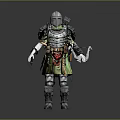 3D Rendered Armored Character With Sword Bow And Detailed Battle Gear