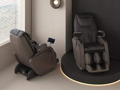 Two Modern Massage Chairs with Ergonomic Recline Foot Massage and Ambient Lighting in Contemporary Room 3d model