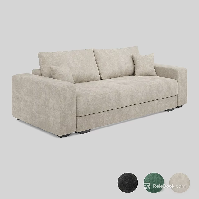 Beige Fabric Two Seater Sofa With Modern Simple Design And Cushions 3d model