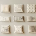 Neutral Tone Decorative Pillows with Textured Patterns Woven Details Arranged in Three Rows Three Columns