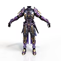 Purple and Gold Sci Fi Battle Armor With Intricate Design And Futuristic Structure